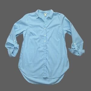 L.L. Bean Women’s Stretch Travel Tunic Shirt Light Blue Gingham M